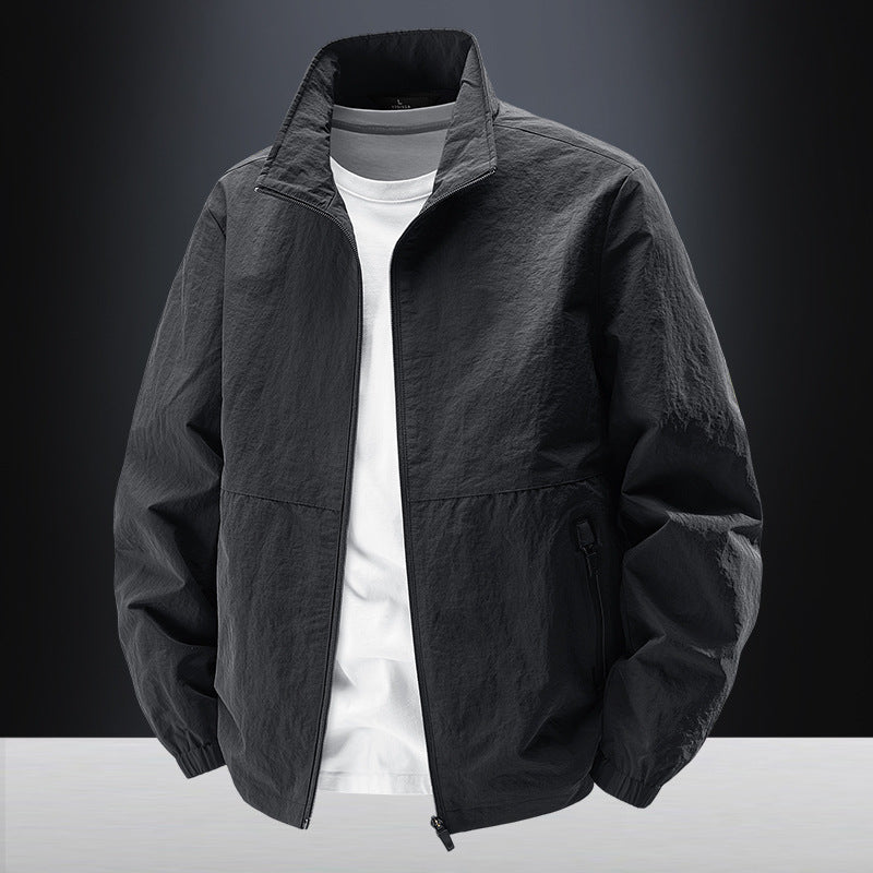 Herren Minimalistische Funktionsjacke mit Stehkragen, atmungsaktivem Meshfutter und wasserabweisenden Reißverschlüssen Drune