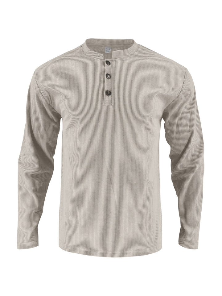 Herren Langarmshirt mit modischer Stehkragen und Knopfleiste Drune