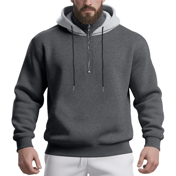 Herren nan Halbzip-Kapuzenpullover mit kontrastierter Kapuzeninnenseite, Kordelzug und gerippten Bündchen Drune