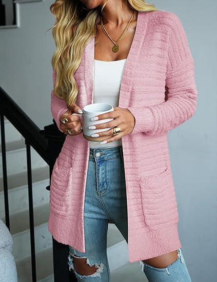Damen Kuschelige Strickjacke mit Taschen und Struktur Drune