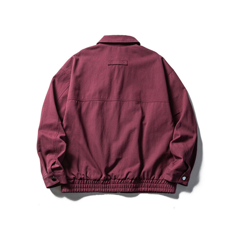 Herren Oversize-Workerjacke mit durchgehendem Reißverschluss, Brustreißverschluss und elastischem Saumbund Drune