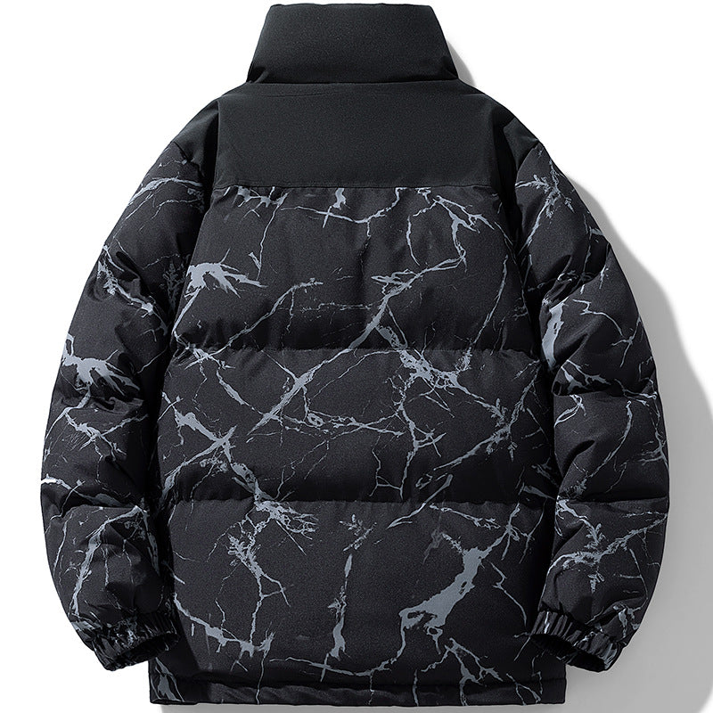 Herren Wattierte Steppjacke mit Marmorprint, hohem Stehkragen und winddichter Außenlage Drune