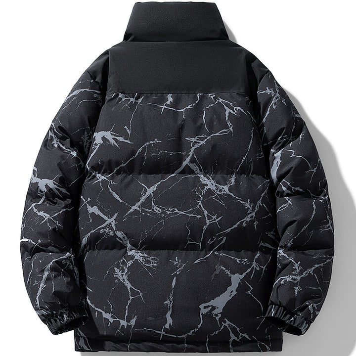 Herren Wattierte Steppjacke mit Marmorprint, hohem Stehkragen und winddichter Außenlage Drune
