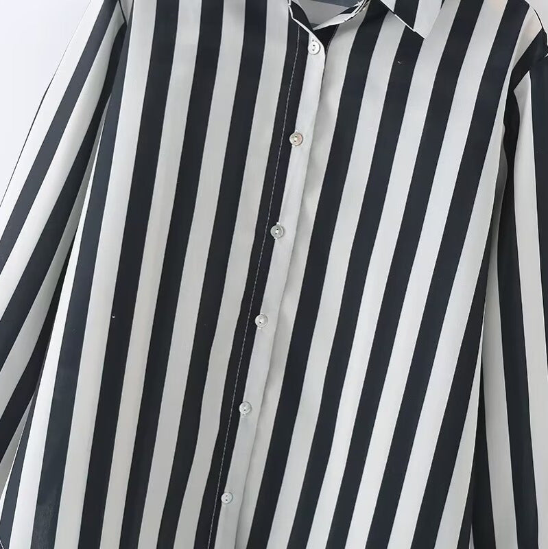 Damen elegante Bluse mit modernem Streifenmuster und klassischem Kragen Drune