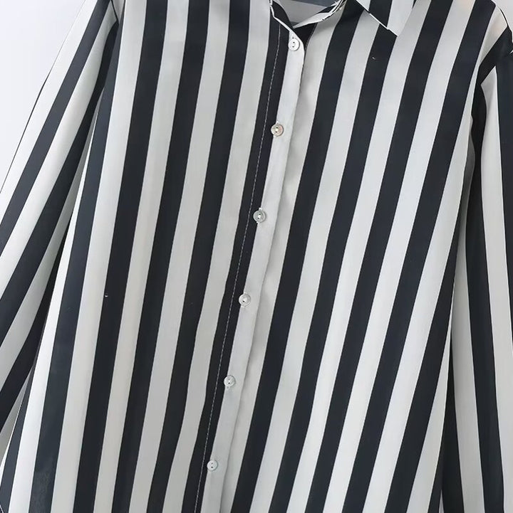 Damen elegante Bluse mit modernem Streifenmuster und klassischem Kragen Drune