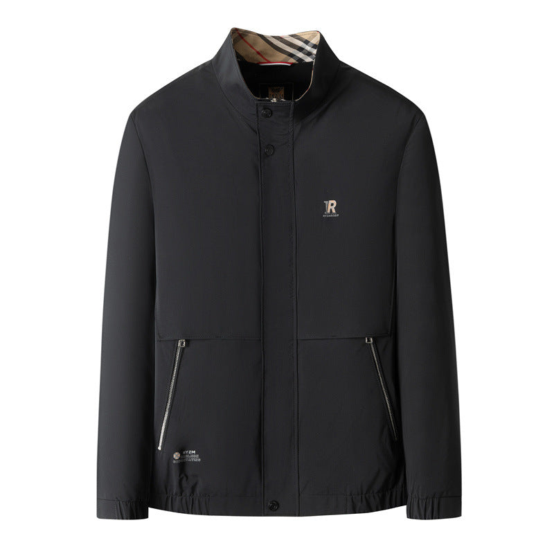 Herren Leichte City-Utility-Jacke mit Stehkragen, verdeckter Frontleiste und Reißverschlusstaschen Drune