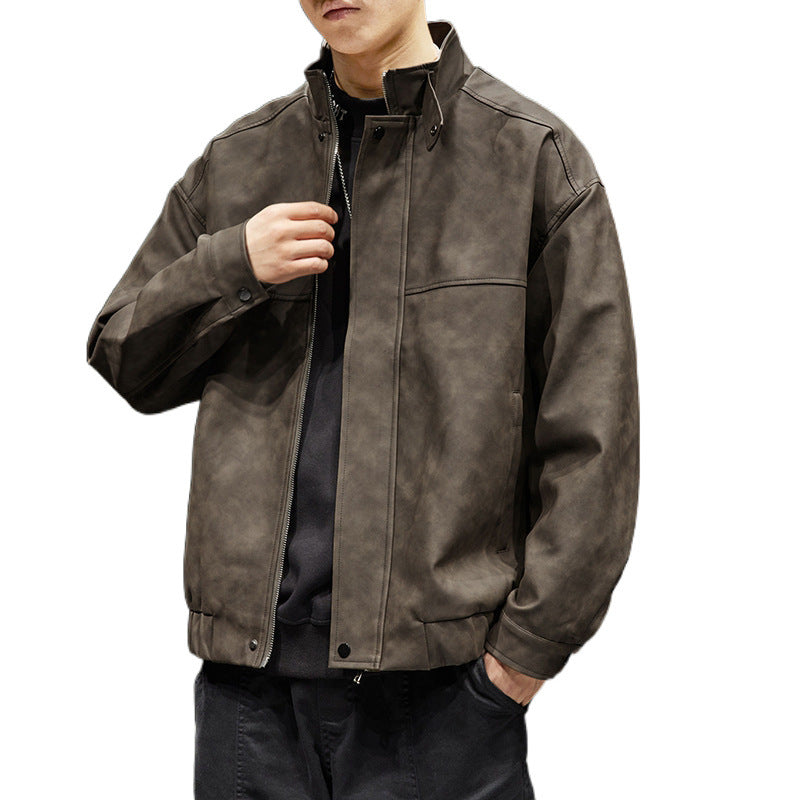 Herren elegante Kunstlederjacke mit praktischem Kragen Drune