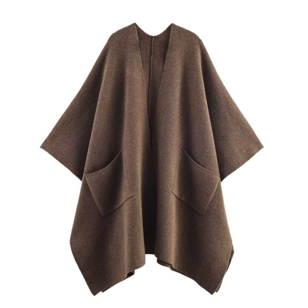 Damen Kuschelige Poncho-Jacke mit großer Taschen und wärmender Wollmischung Drune