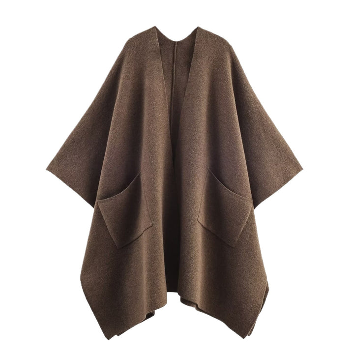 Damen Kuschelige Poncho-Jacke mit großer Taschen und wärmender Wollmischung Drune