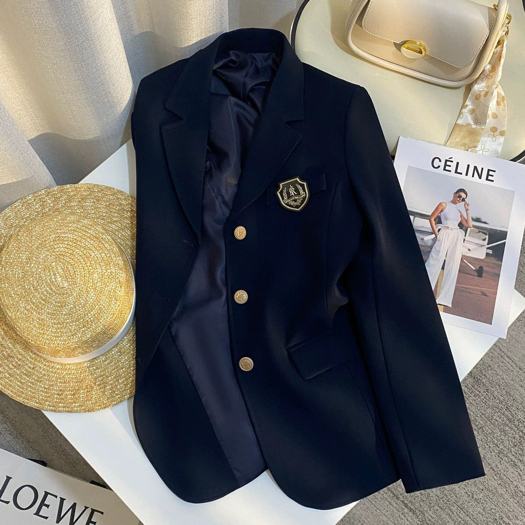 Damen eleganter Blazer mit goldenen Knöpfen und Wappen Drune