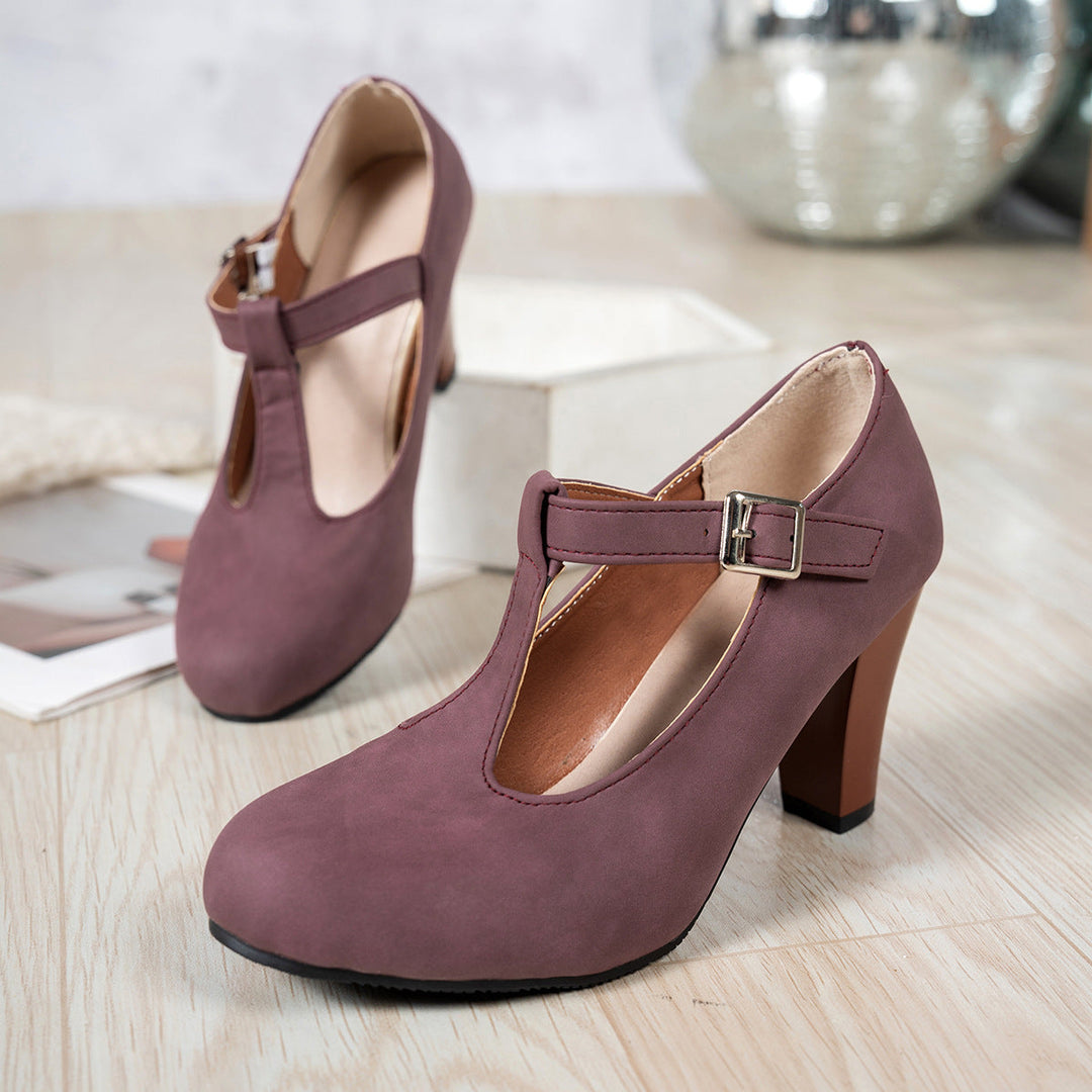 Damen elegante T-Strap Absatzschuhe Drune