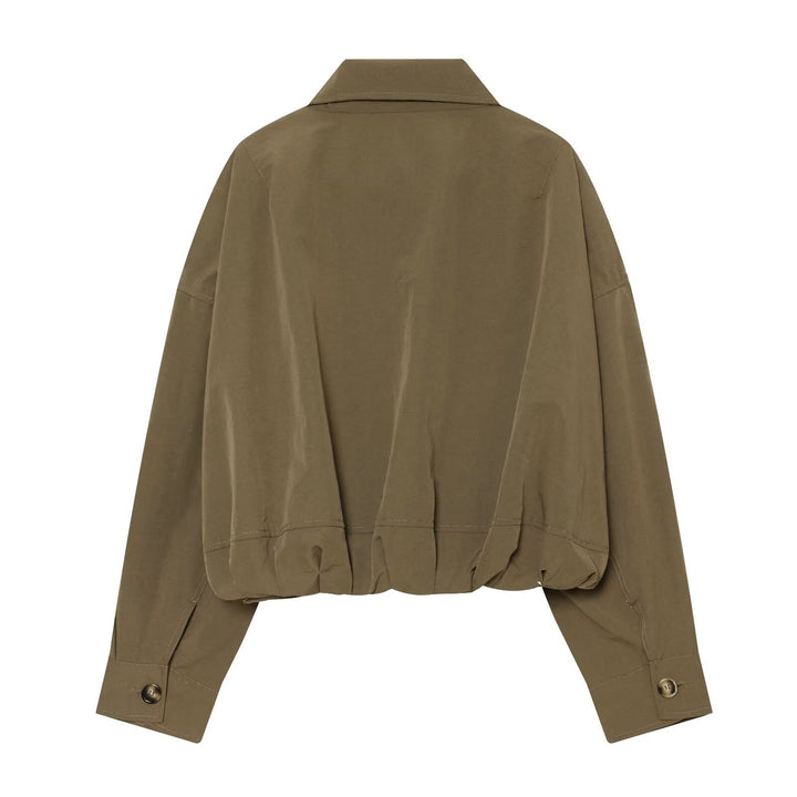 Damen Leichte Cropped-Blousonjacke mit Stehkragen, Reißverschluss und elastischem Bund Drune