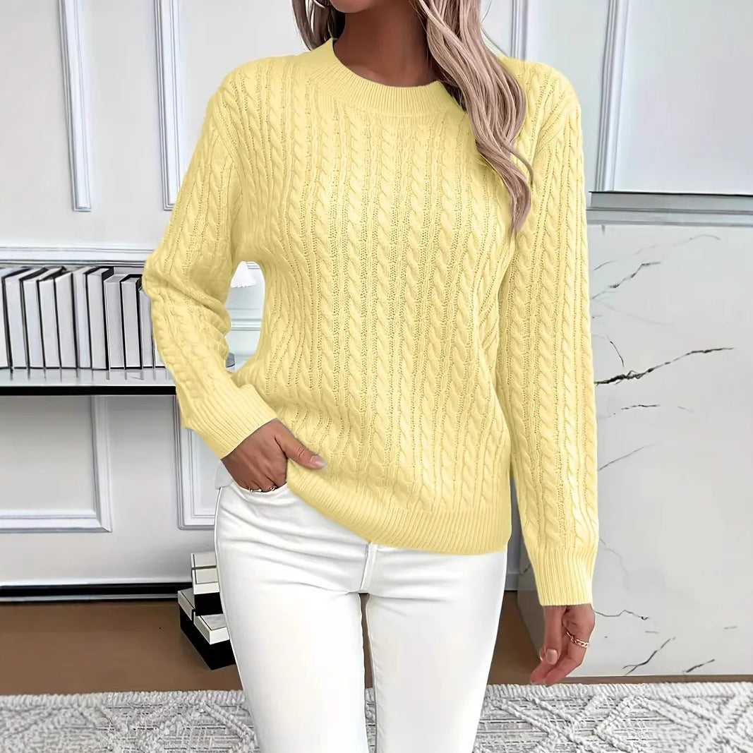 Damen nan Feinstrick-Zopfmuster Pullover mit Rundhalsausschnitt und tailliertem Schnitt Drune