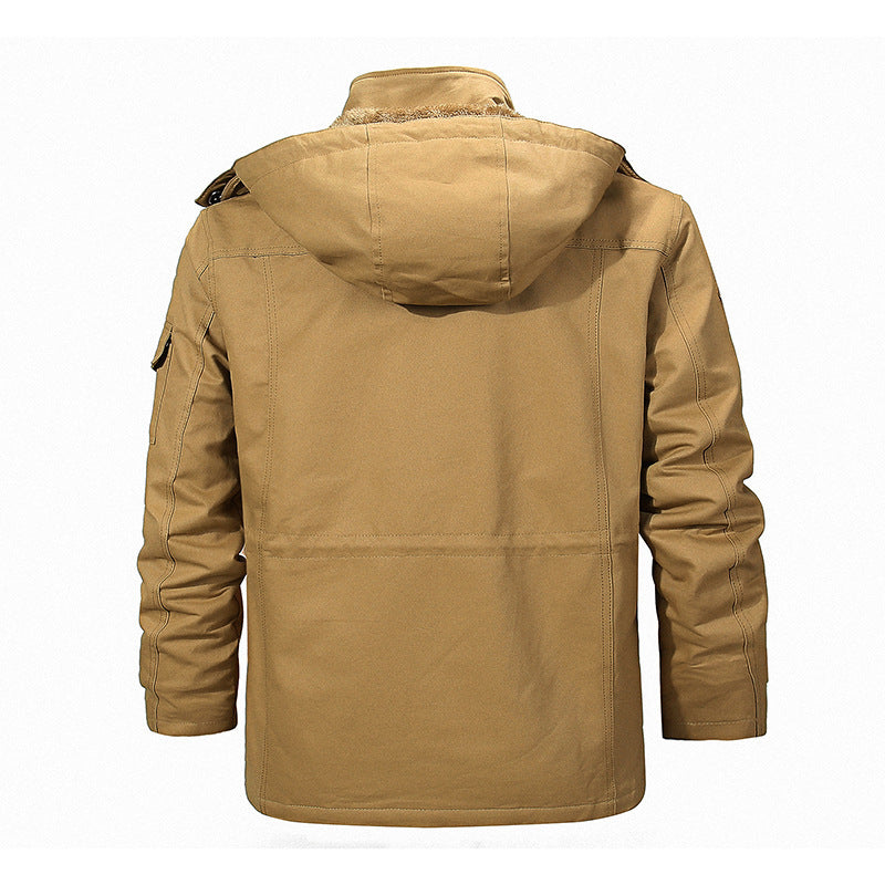 Herren nan thermisch gefütterter Canvas-Fieldparka mit Teddyinnenfutter, Kapuze und multifunktionalen Taschen Drune
