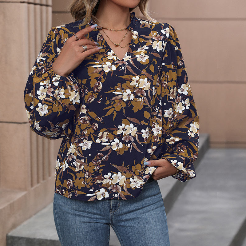 Damen Verspielte Bluse mit floralen Mustern Drune