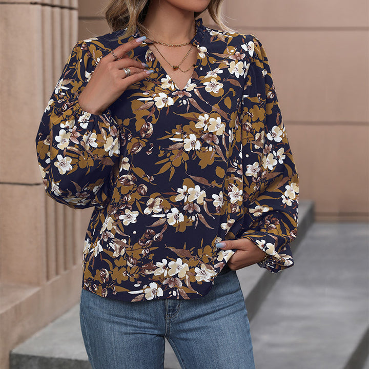 Damen Verspielte Bluse mit floralen Mustern Drune