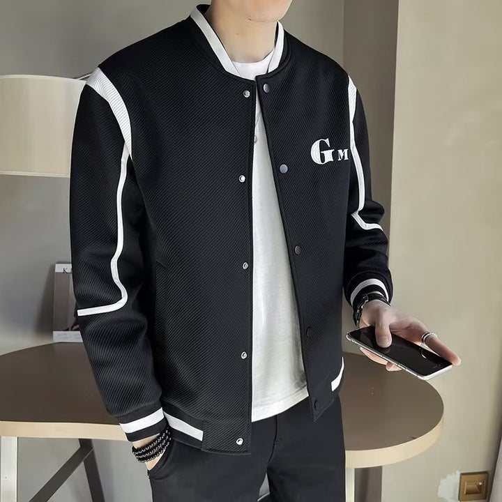 Herren Leichte Varsity-Bomberjacke mit Strukturgewebe, Rippbündchen und Druckknopffront Drune