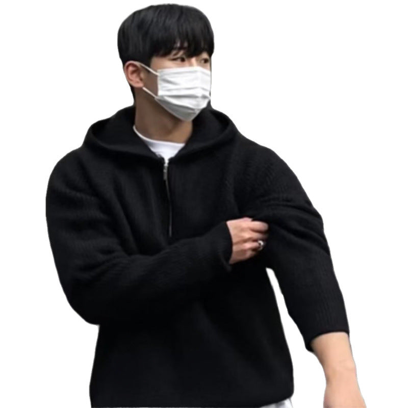 Herren Oversized Strick-Halbzip-Hoodie mit Rippstruktur Drune
