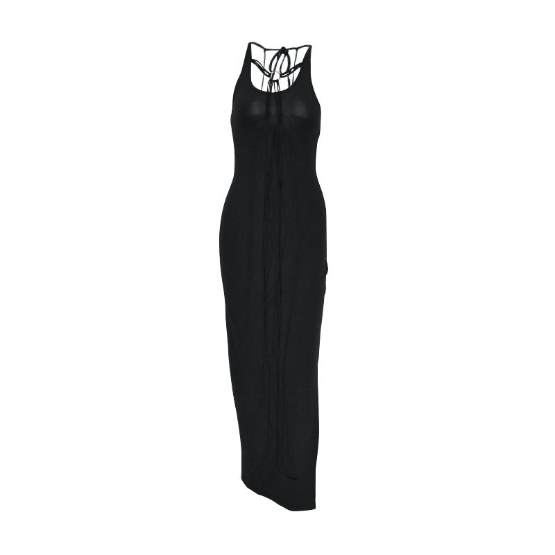 Damen elegantes Maxikleid mit verstellbaren Trägern und raffiniertem Ausschnitt Drune