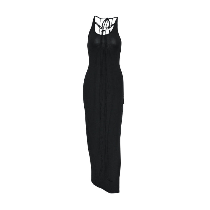 Damen elegantes Maxikleid mit verstellbaren Trägern und raffiniertem Ausschnitt Drune