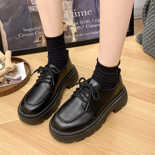 Damen klobige Plateau Schnürschuhe Drune