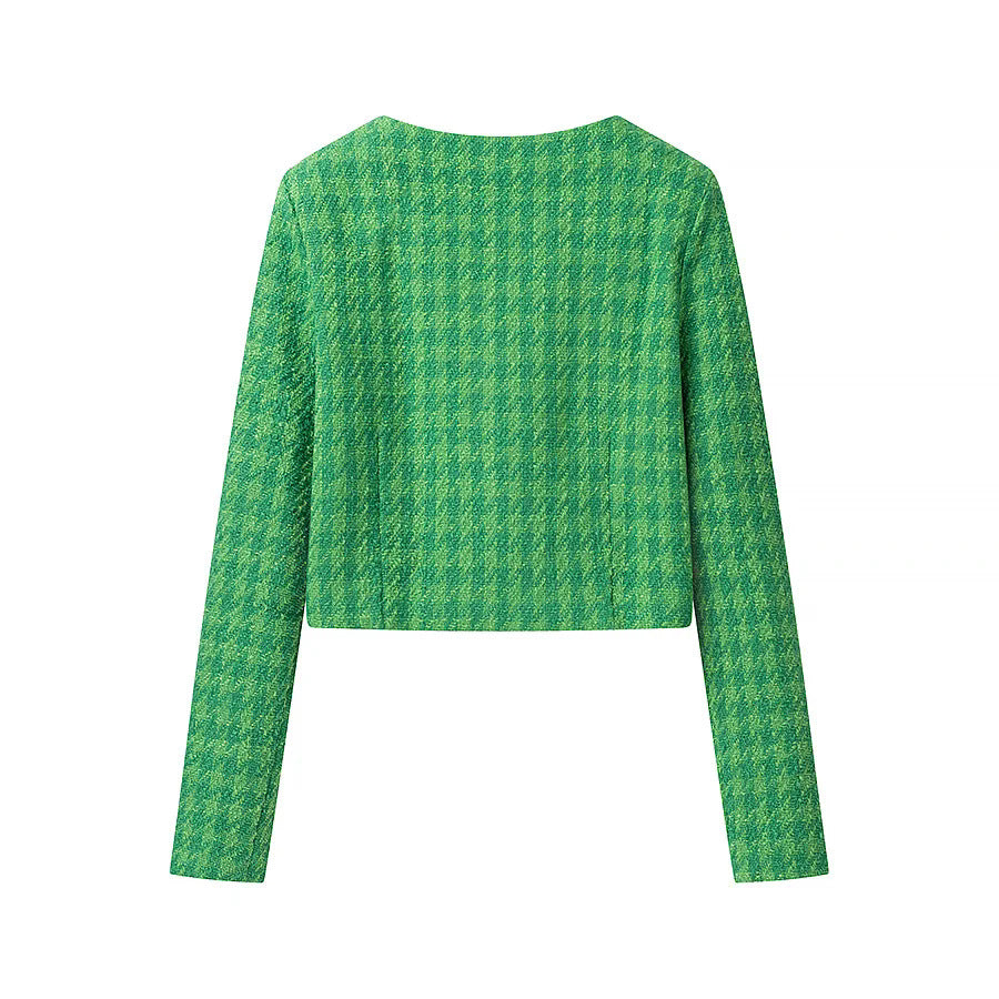 Damen nan kurzes Bouclé-Tweed Jackett mit Rundhalsausschnitt, Zierknöpfen und aufgesetzten Brustpaspeln Drune
