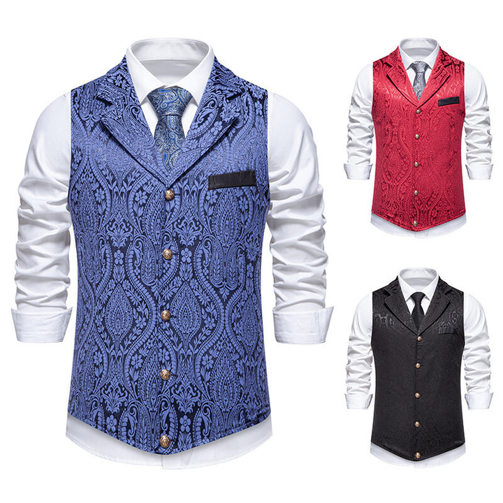 Herren Paisley-Jacquard Weste mit Schalkragen, tailliertem Schnitt und Zierknöpfen Drune