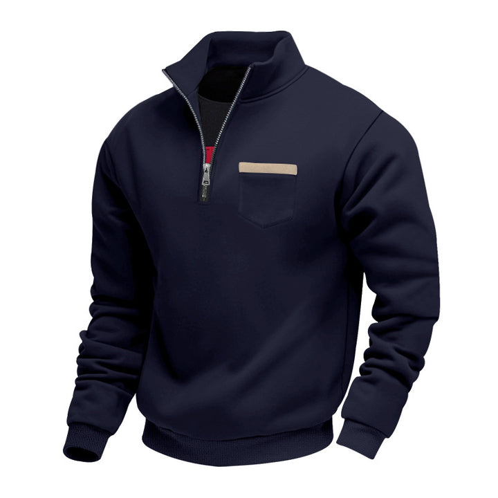Herren nan Sweatshirt mit halbem Reißverschluss Stehkragen und Brusttasche Drune