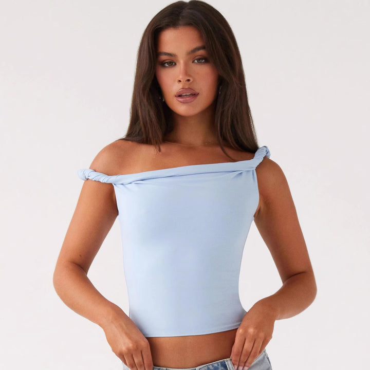 Damen Off-Shoulder Crop-Top mit modischen Raffungselementen Drune