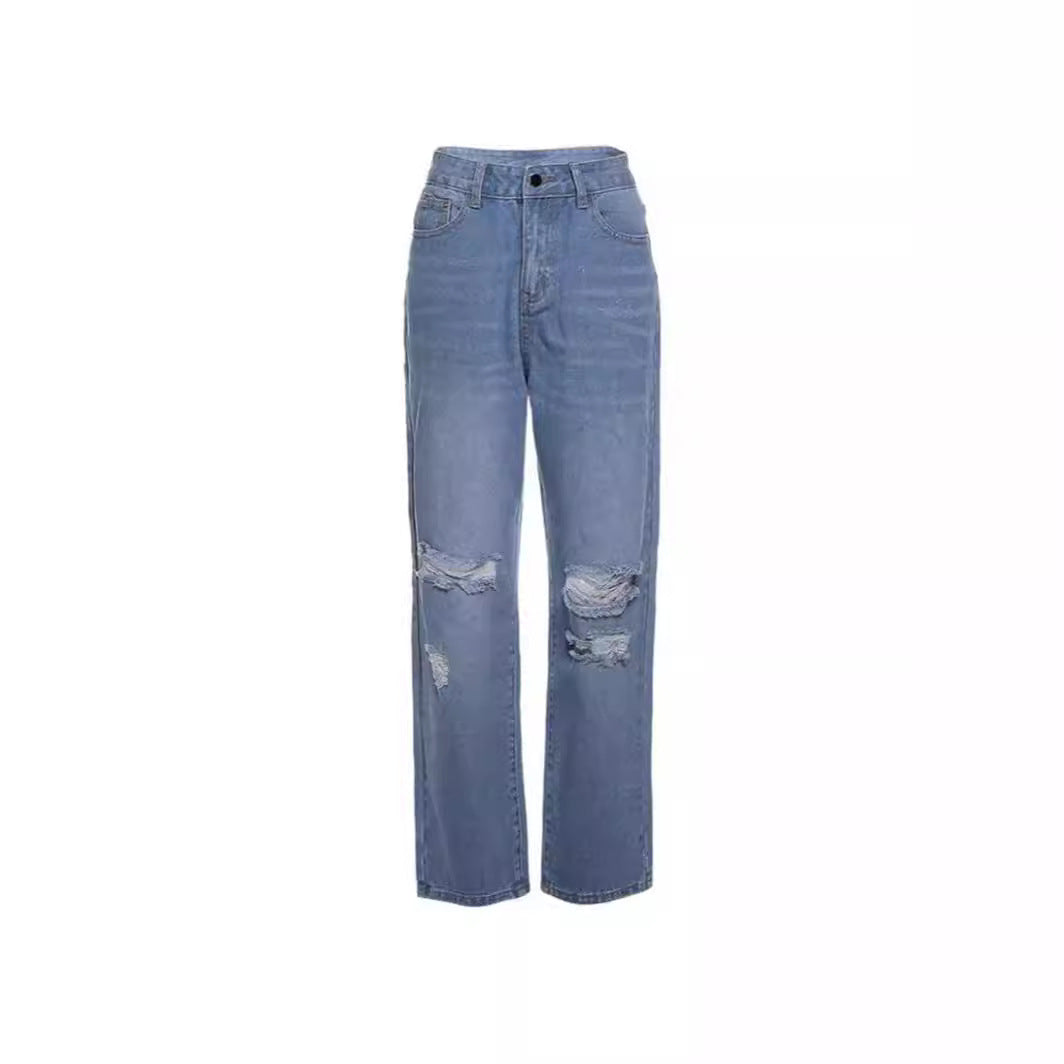 Damen Modische Baggy Jeans mit Destroyed-Details Drune