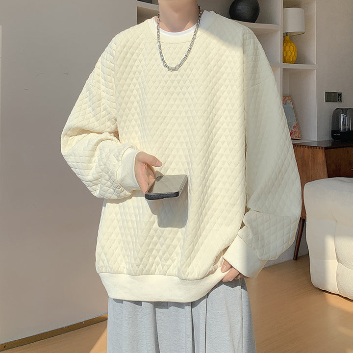 Herren Oversize-Quilt-Sweatshirt mit Rautenmuster und gerippten Bündchen Drune