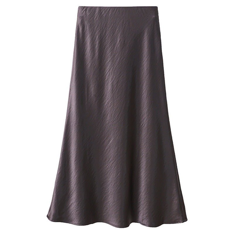 Damen nan eleganter Midirock aus Satin mit A-Linie und nahtlosem Bund Drune