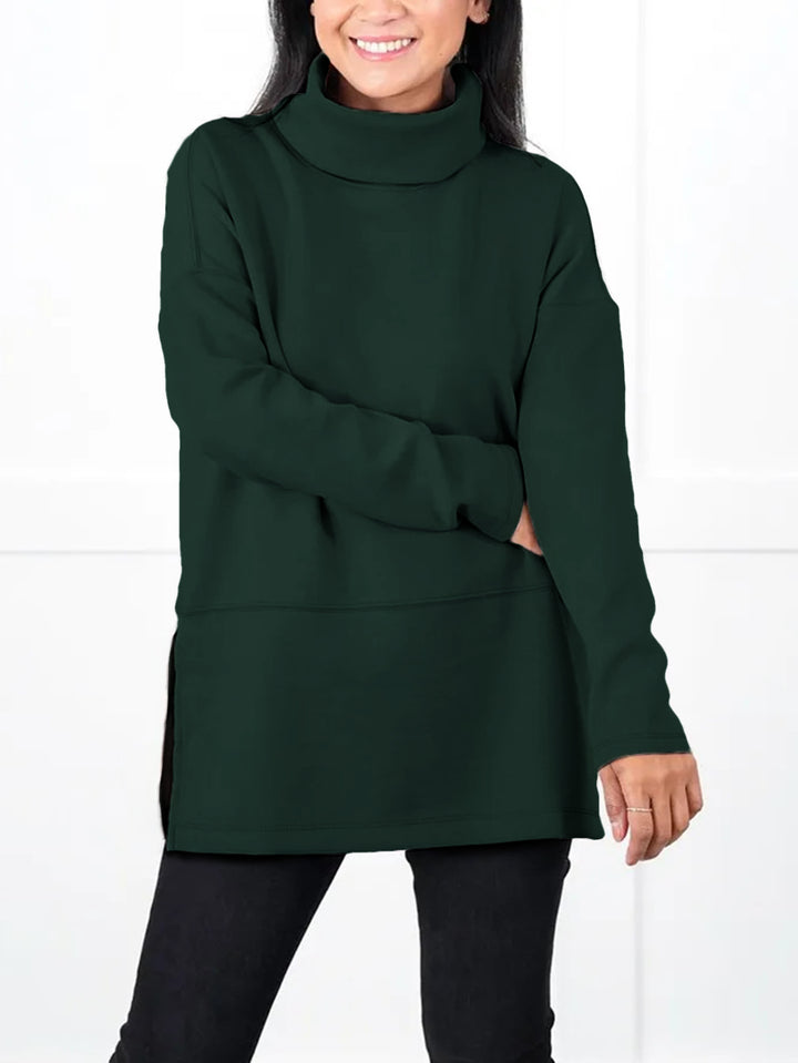 Damen Oversize Sweat-Tunika mit hohem Rollkragen, seitlichen Schlitzen und verlängertem Saum Drune