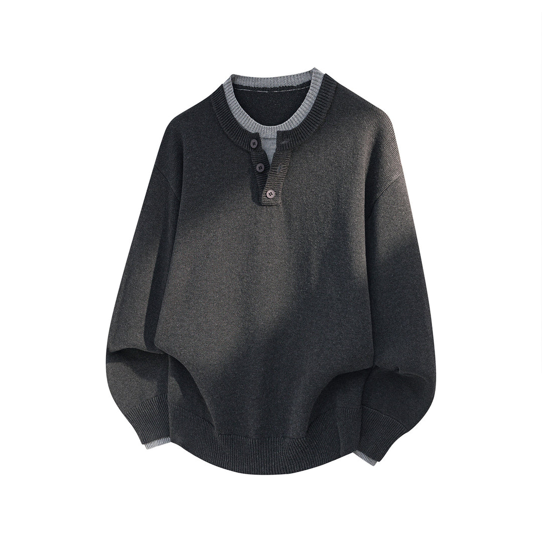 Unisex Oversize Strickpullover mit Henley-Knopfleiste und kontrastiertem Innenkragen Drune
