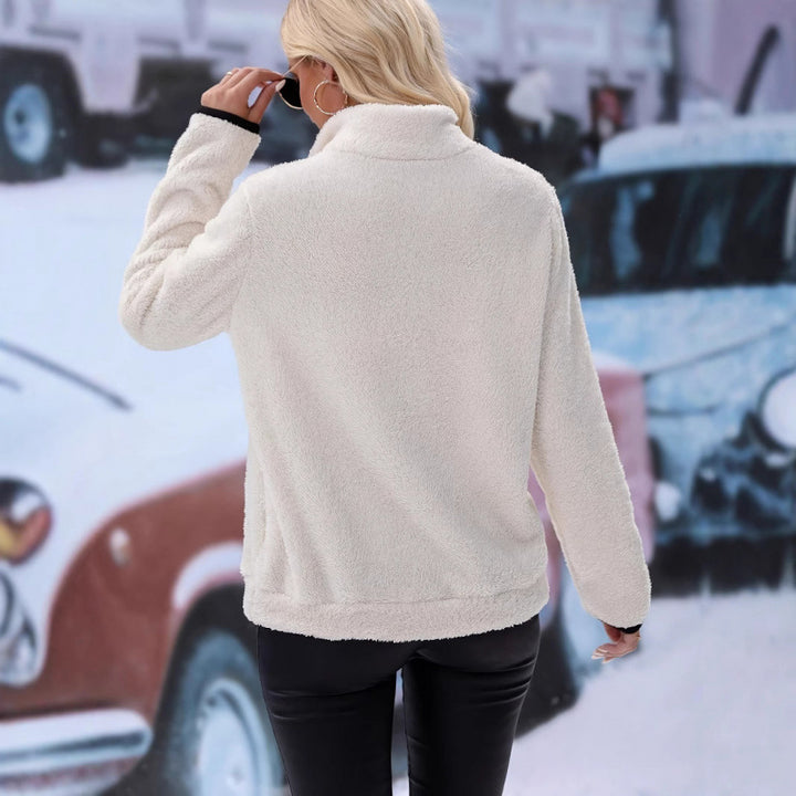 Damen Weicher Teddy-Pullover im lässigen Look mit halben Reißverschluss Drune