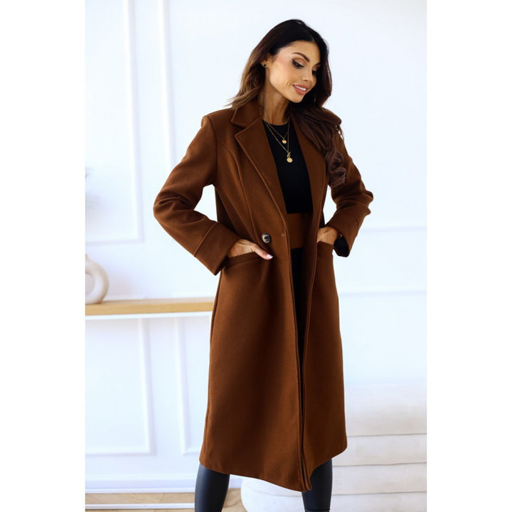 Damen eleganter Wollmantel mit taillierter Silhouette und praktischen Taschen Drune