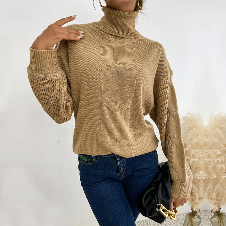 Damen Rollkragenpullover mit Zopfmuster und Oversize-Silhouette Drune