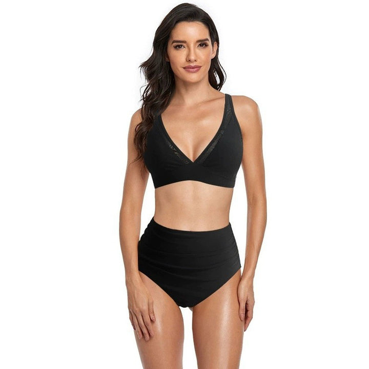 Damen Bikini-Set mit hoch geschnittenem Höschen und modernem Kreuz-Riemen-Design Drune