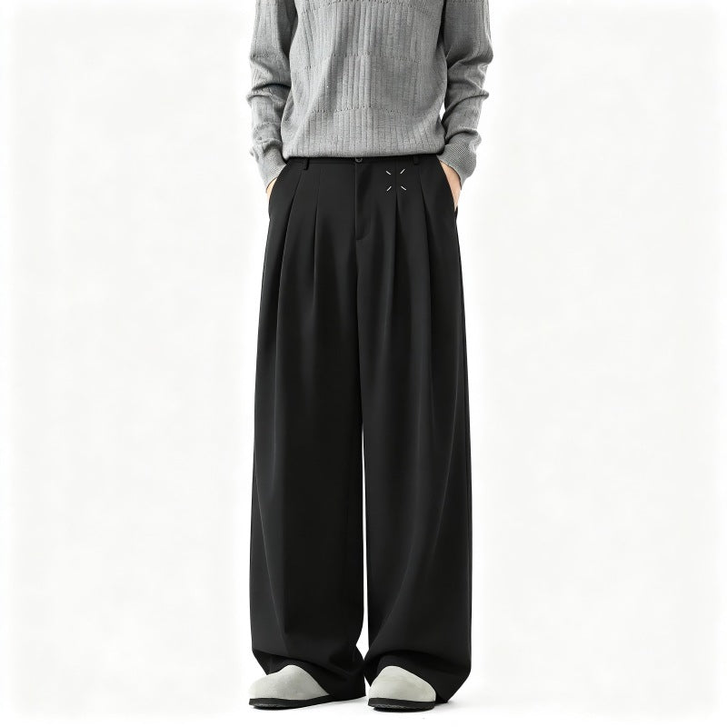 Herren Extrawide Palazzo-Hose mit hoher Taille, Bundfalten und weitem Bein Drune