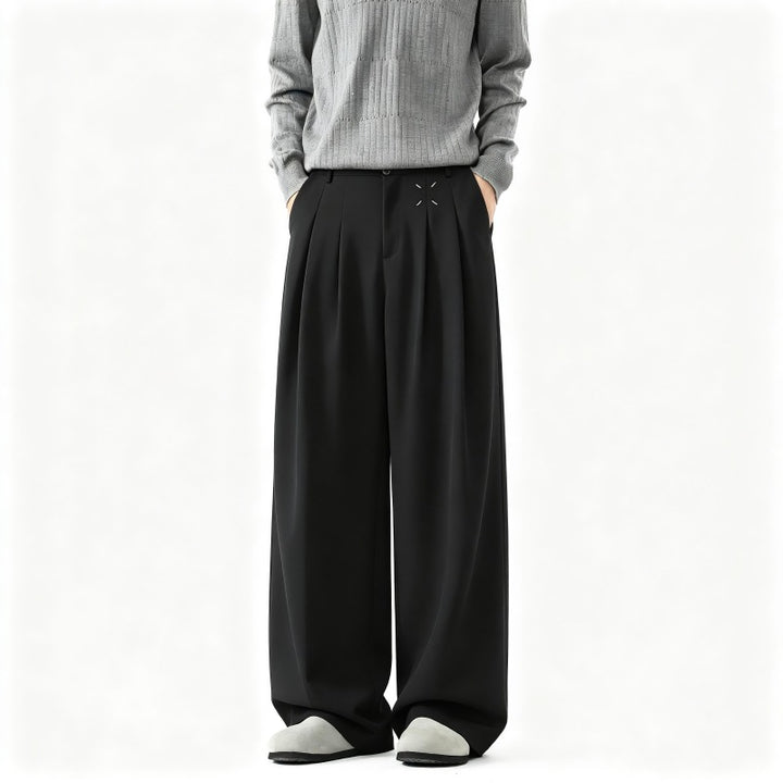 Herren Extrawide Palazzo-Hose mit hoher Taille, Bundfalten und weitem Bein Drune