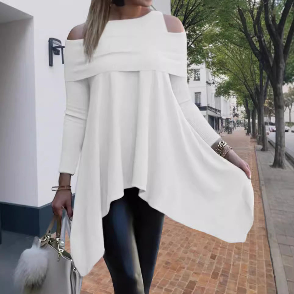 Damen Oversized Oberteil mit schickem Off-Shoulder Design und asymmetrischem Saum Drune