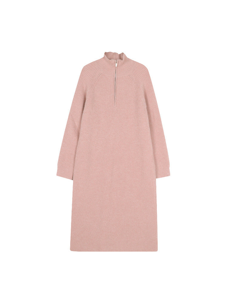 Damen Strickkleid mit hohem Kragen und Reißverschluss Drune
