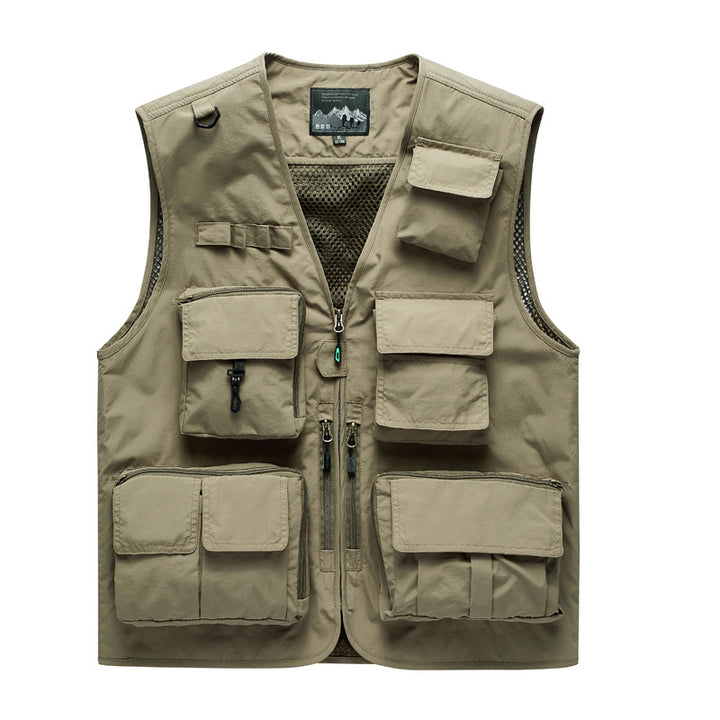 Herren Outdoor-Mehrfachtaschenweste im Anglerstil mit luftiger Mesh‑Rückenpartie und Schnellzugriffstaschen Drune