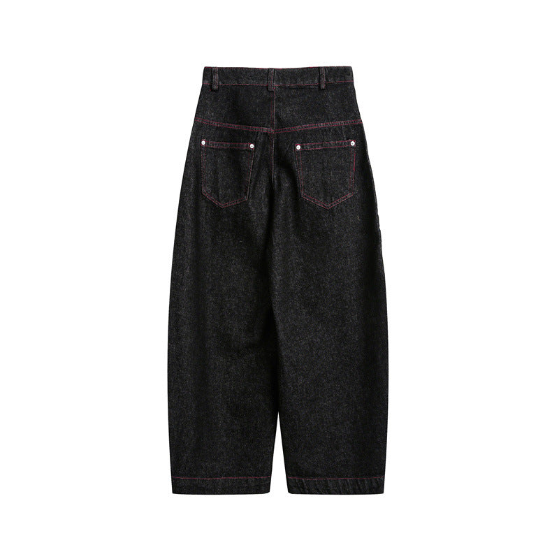 Damen Hochtaillierte Cropped-Baggy-Jeans mit markanten Kontrastnähten Drune
