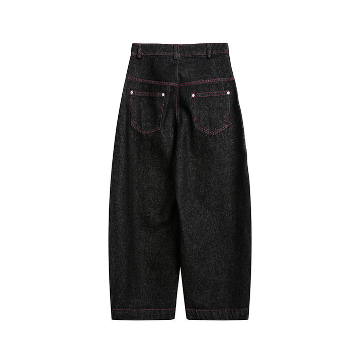 Damen Hochtaillierte Cropped-Baggy-Jeans mit markanten Kontrastnähten Drune