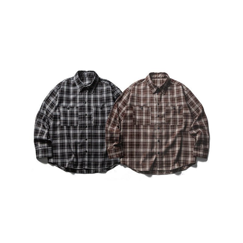 Herren Boxy-Karo-Workshirt aus weichem Flanell mit Doppelbrusttaschen Drune