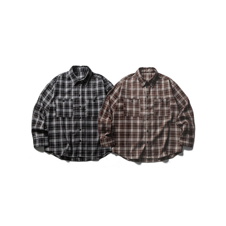 Herren Boxy-Karo-Workshirt aus weichem Flanell mit Doppelbrusttaschen Drune
