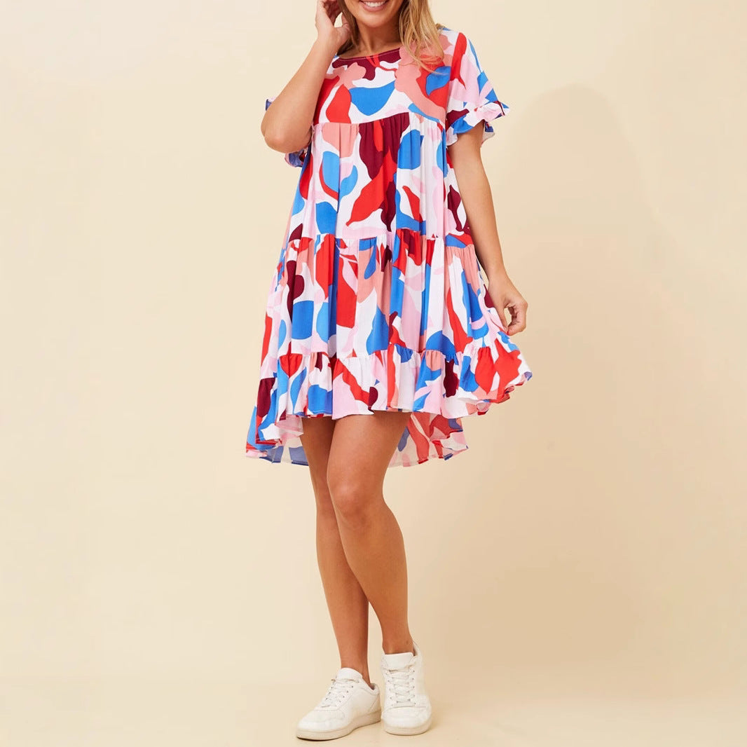 Damen verspieltes Sommerkleid mit Rüschen und asymmetrischem Saum Drune