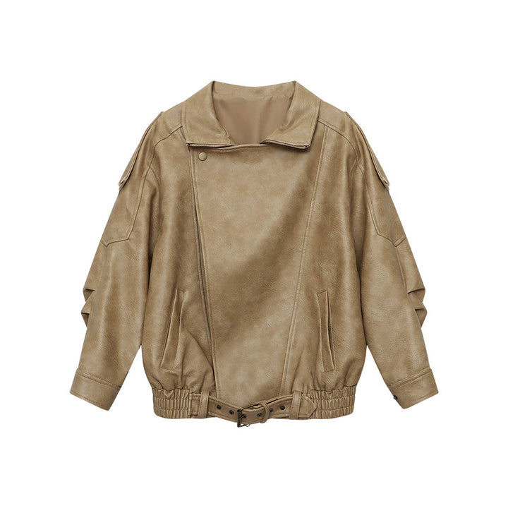 Damen lässige Motorradjacke im Oversized-Stil mit dekorativen Knopfdetails und hohem Kragen Drune