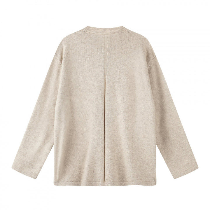 Unisex Oversize-Strickpullover mit Henley-Knopfleiste, geradem Saum und leichter Struktur Drune